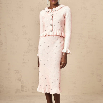 Agnese Pink Cardigan Skirt Knit Set