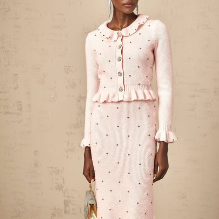 Agnese Pink Cardigan Skirt Knit Set