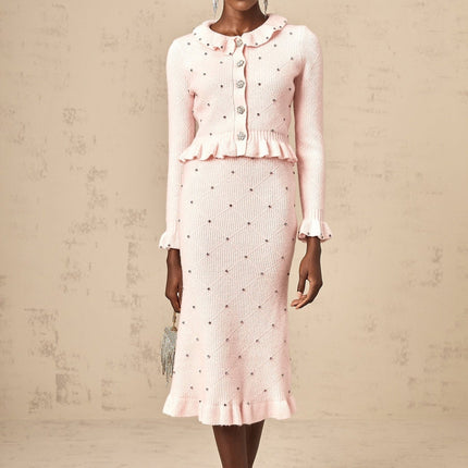 Agnese Pink Knit Cardigan Skirt Set
