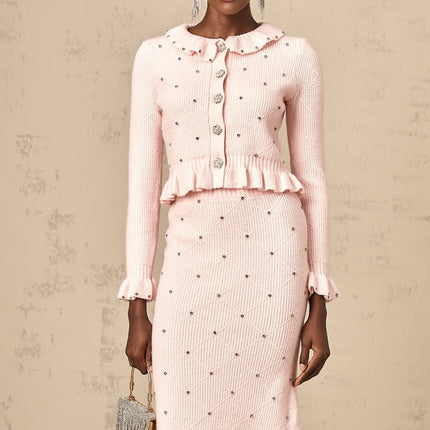 Agnese Pink Knit Set Cardigan Skirt