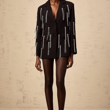 Agnolina Black Crystal Tassel Jacket Blazer