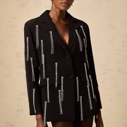 Agnolina Black Crystal Tassel Jacket Blazer