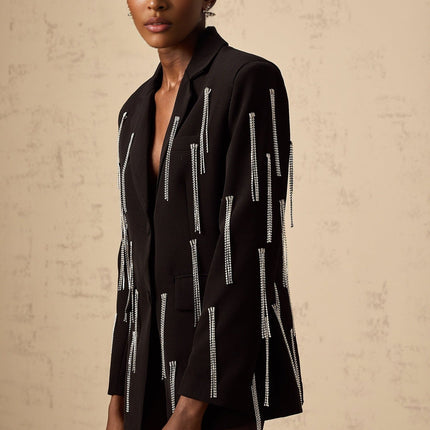 Agnolina Black Crystal Tassel Jacket Blazer