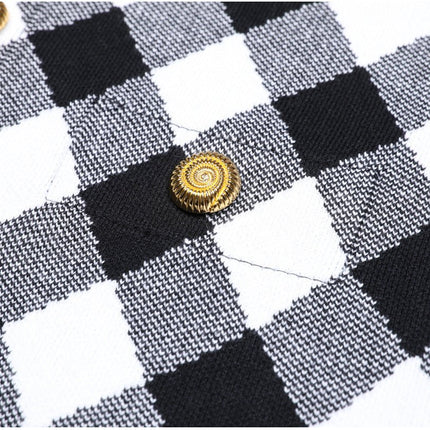 Aida Black and White Plaid Halter Neckline Dress with Gold Buttons