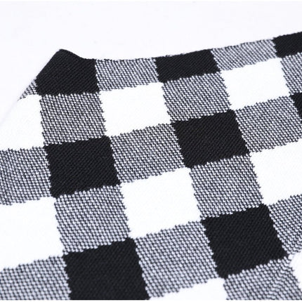 Aida Black and White Plaid Halter Dress with Gold Buttons