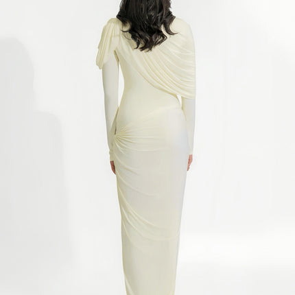 Aida White Maxi Dress with Pleated Design