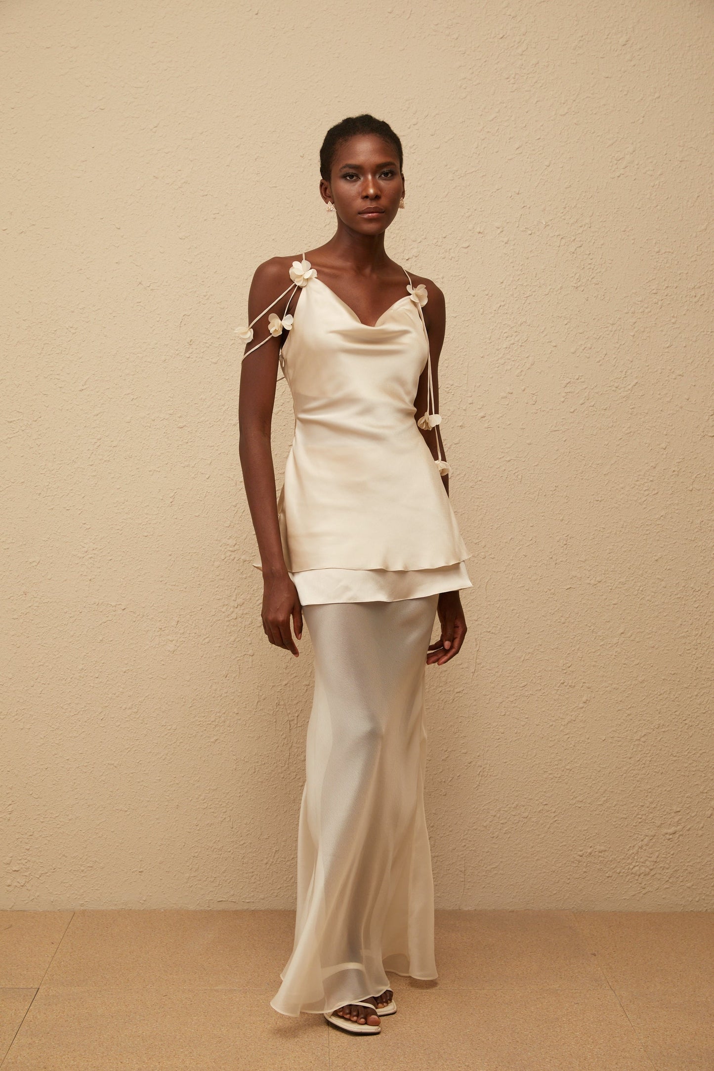 Aikaterini Neutral 3D Petal Satin Matching Set