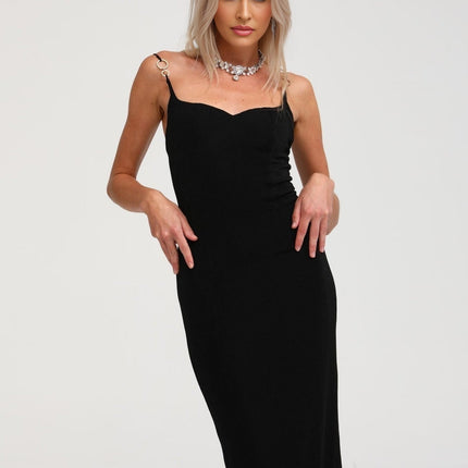 Ailbhe Black Bustier Maxi Dress with Metallic Ring Accents