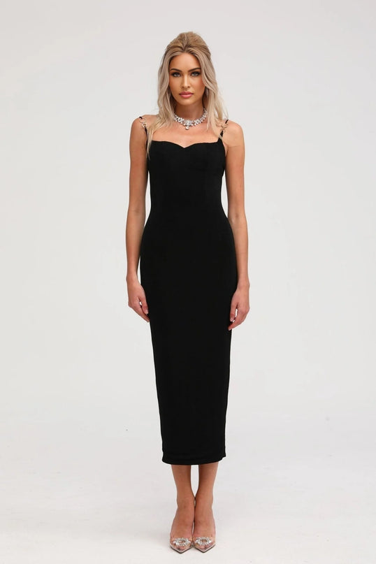 Ailbhe black bustier midi dress