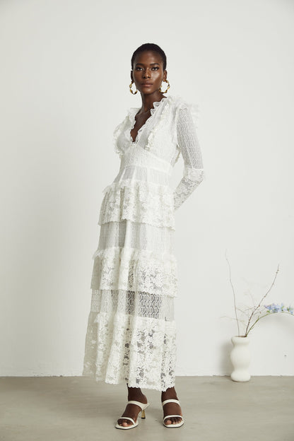 Aimée layered cutout lace embroidered midi dress