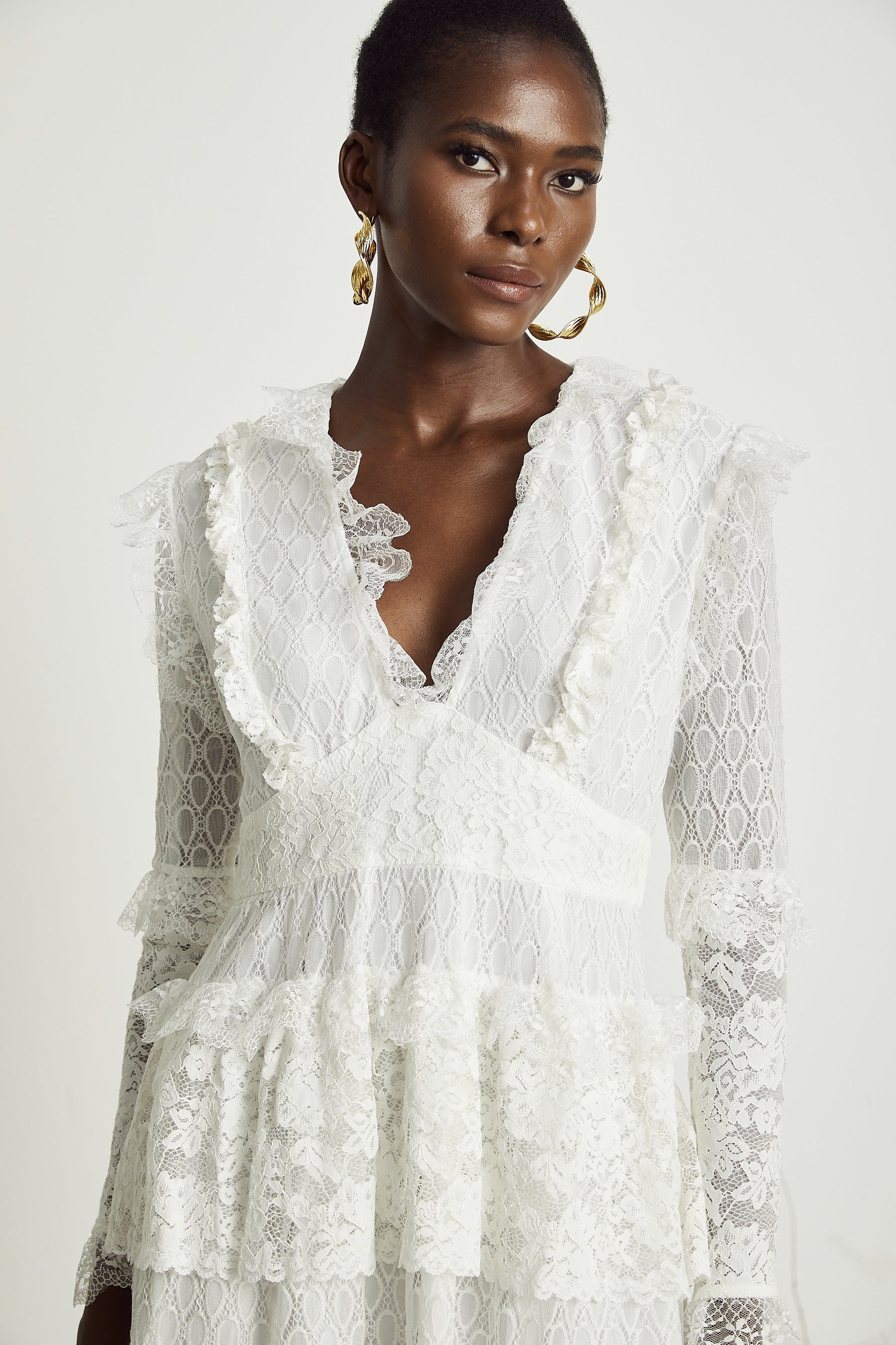 Aimée layered cutout lace embroidered midi dress