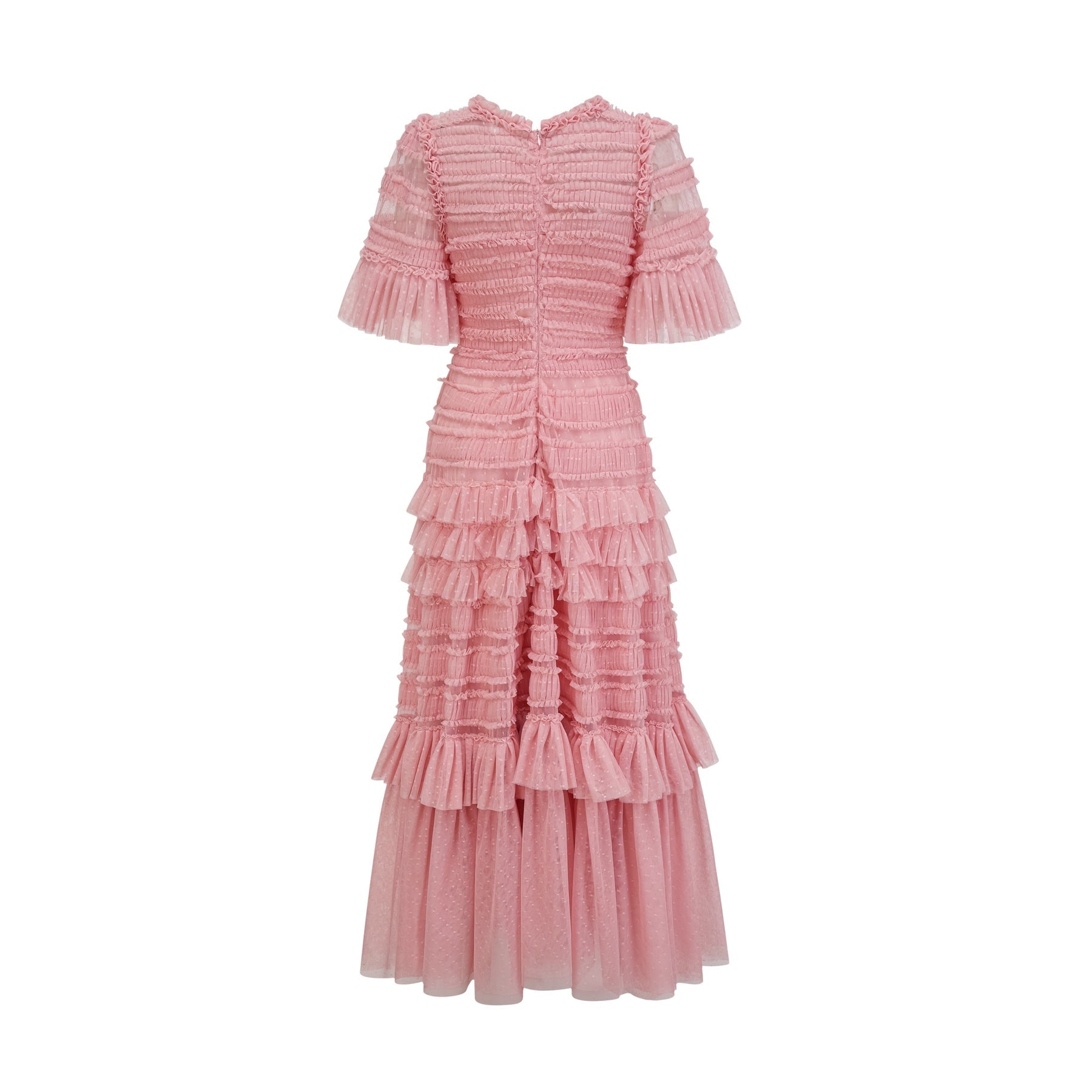 Aimée pink dotdetail ruffled tulle midi dress