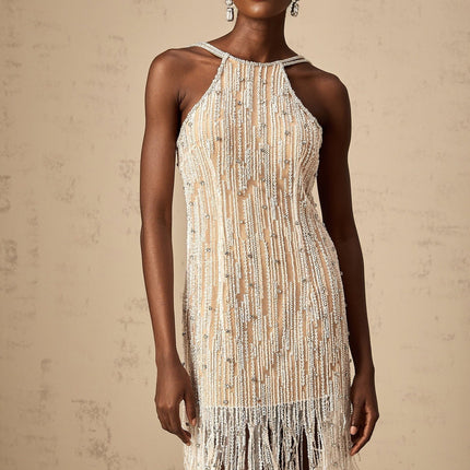 Ainsley Neutrals Crystal Sequin Mini Dress