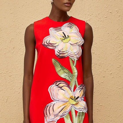 Ainsley Red Floral Embroidered Sequin Mini Dress