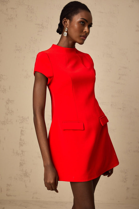 Ainsley Red Mini Dress with Cinched Waist and Cap Sleeves