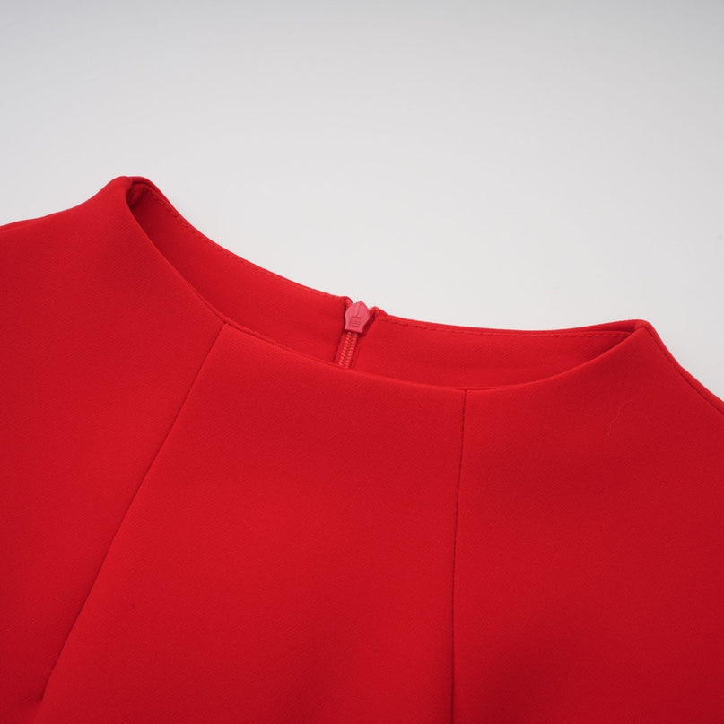 Ainsley Red Mini Dress with Cinched Waist and Faux Flap Pockets