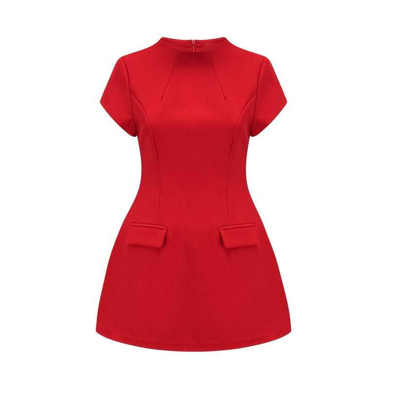 Ainsley Red Mini Dress with Cinched Waist and Cap Sleeves