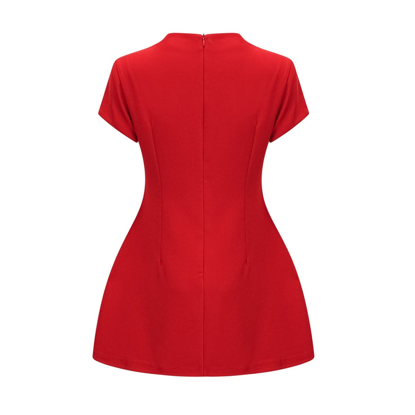 Ainsley Red Mini Dress with Cinched Waist and Cap Sleeves