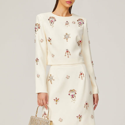 Ainsley White Crystal Embellished Skirt Top Set