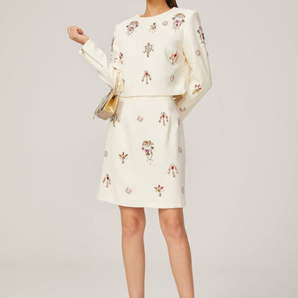 Ainsley White Crystal Embellished Skirt Top Set
