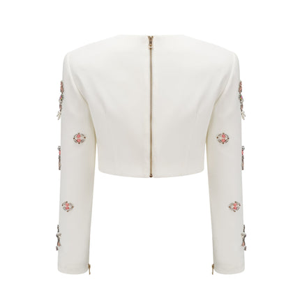 Ainsley White Crystal Embellished Skirt Top Set