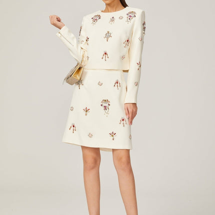 Ainsley White Crystal Embellished Skirt Top Set