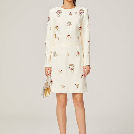 Ainsley White Crystal Embellished Skirt Top Set