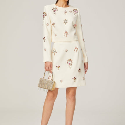 Ainsley White Crystal Embellished Skirt Top Set