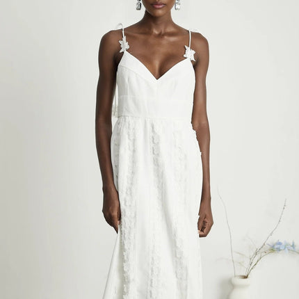 Alana White Cotton Lace Trim Butterfly Embroidery Midi Dress