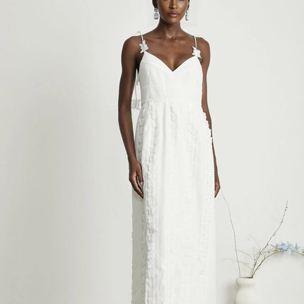 Alana White Lace Trim Butterfly Embroidered Cotton Midi Dress