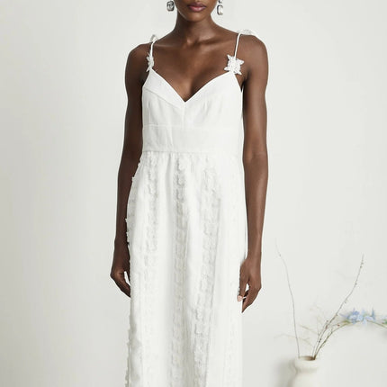 Alana White Lace Trim Butterfly Embroidered Cotton Midi Dress