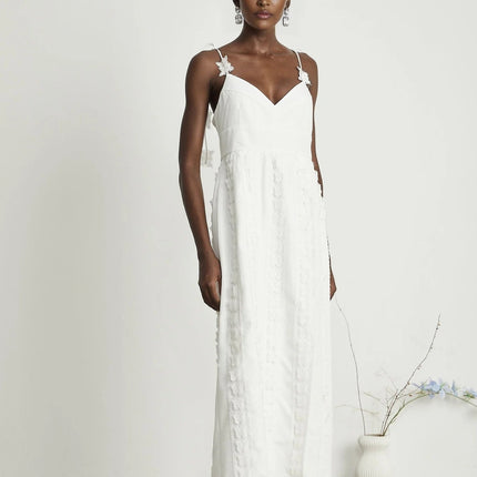 Alana White Lace Trim Butterfly Embroidered Cotton Midi Dress