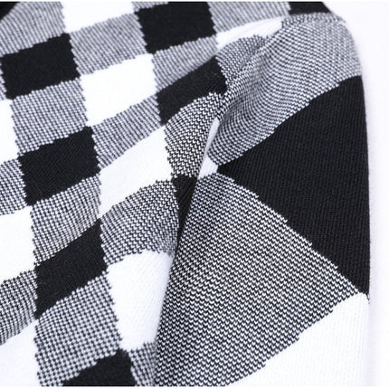 Alba Black and White Argyle Cropped Knit Cardigan with Golden Buttons