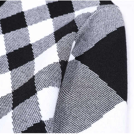 Alba Black and White Argyle Cropped Knit Cardigan with Golden Buttons