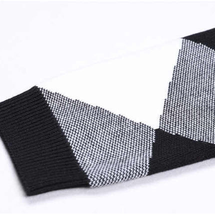 Alba Black and White Argyle Cropped Knit Cardigan with Golden Buttons