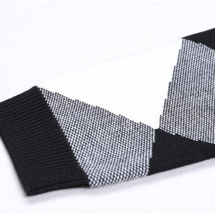 Alba Black and White Argyle Cropped Knit Jacket with Golden Buttons