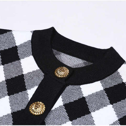 Alba Black and White Argyle Cropped Knit Jacket