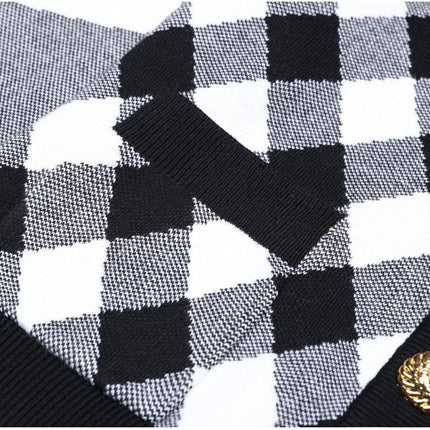 Alba Black and White Argyle Cropped Knit Jacket