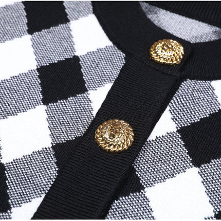 Alba Black and White Argyle Cropped Knit Jacket