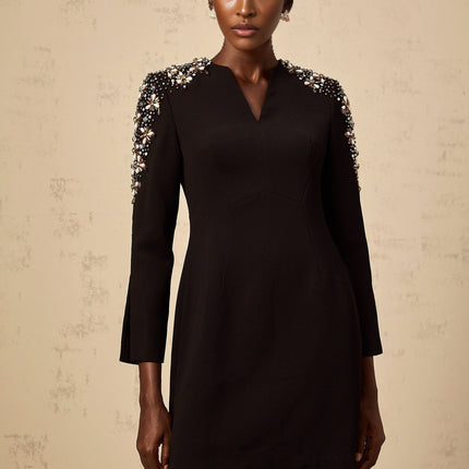 Alba Black Mini Dress with Crystal and Bead Embellishments