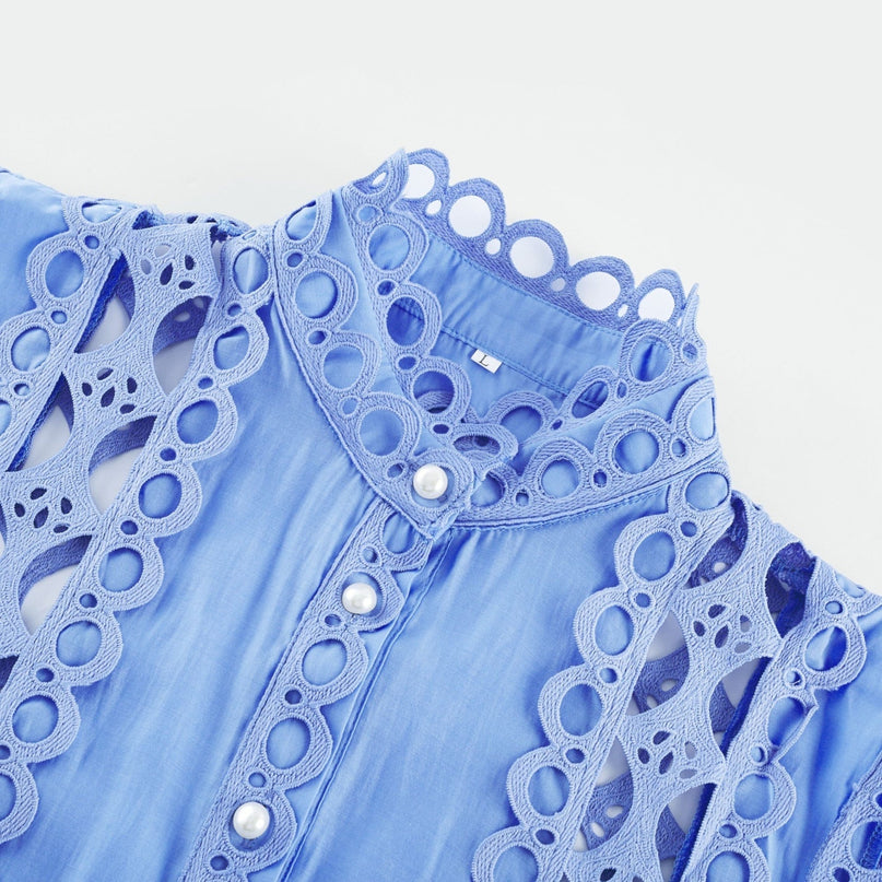 Alba Blue Cotton Sleeveless Mini Dress with Cut-Out Design and Belted Waist