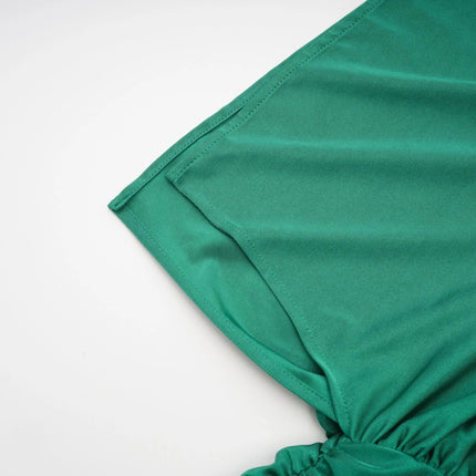 Alba Emerald Green Mini Dress Ruched V-neck Gloves Set