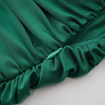 Alba Emerald Green Mini Dress Ruched V-neck Gloves Set