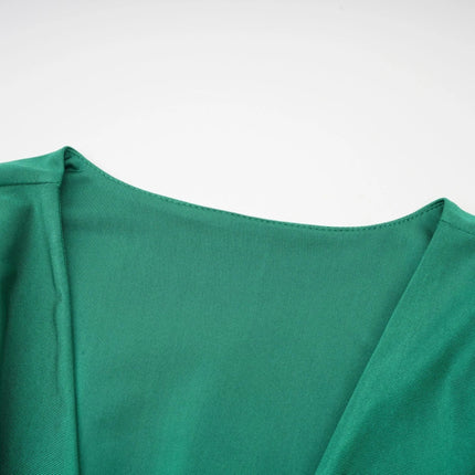 Alba Mini Dress Ruched V-neck Gloves Set in Emerald Green