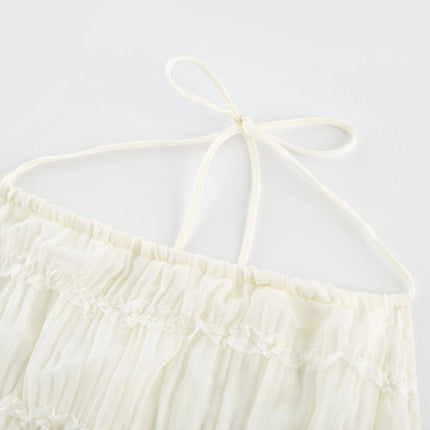 Alba White Terylene Halterneck Top and Floor-Length Skirt Set