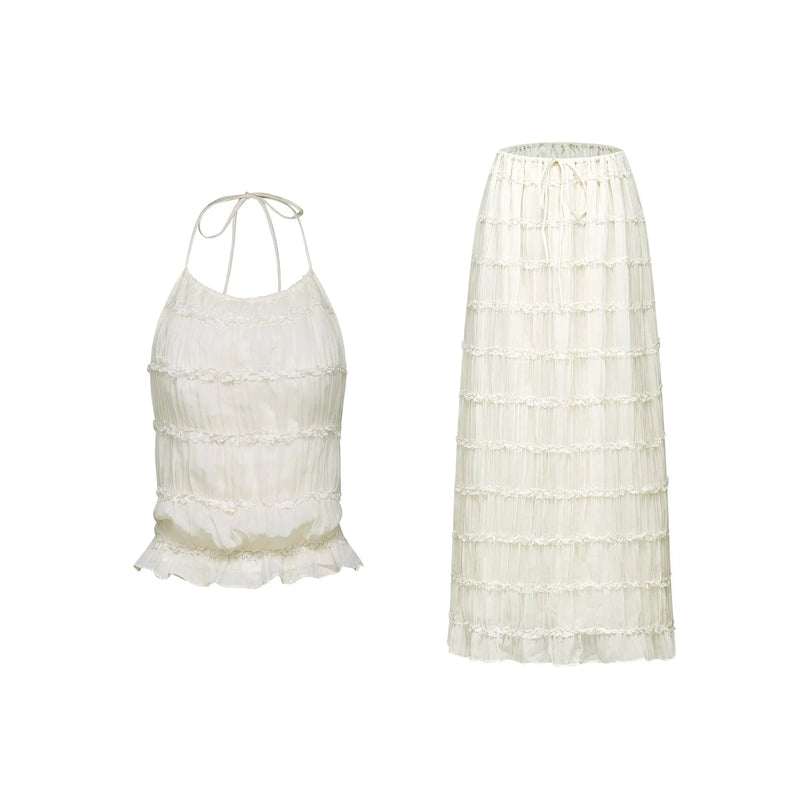 Alba White Terylene Skirt Top Set