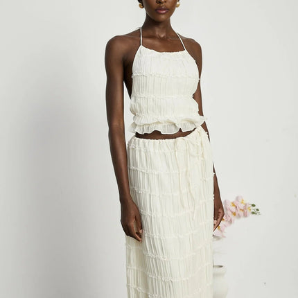 Alba White Terylene Skirt Top Set