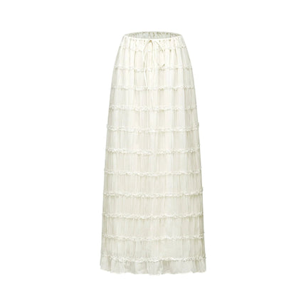Alba White Top and Skirt Set Terylene Halterneck Ruffled Hem Floor Length Elegant