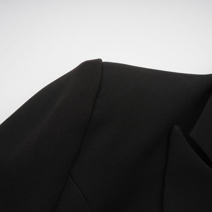 Alberta Black Wool Blend Blazer with Crystal-Embellished Bow and Buttoned Cuffs