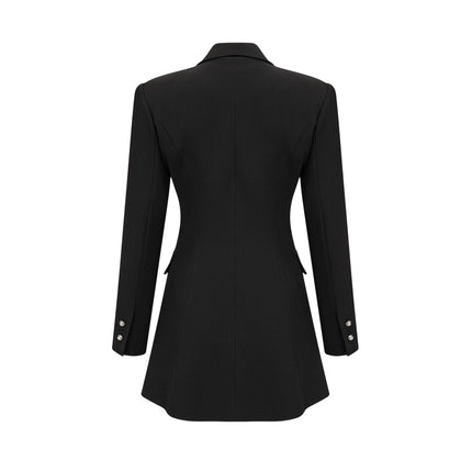Alberta Black Wool Polyester Blazer with Crystal Bow and Cut-Out Design